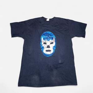 Metallic Lucha Libre Mask Tee - Blue Chrome Wrestling Graphic Shirt